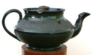 18th - 19th Century Antique Jackfield Black Earthenware Pottery English Teapot photo