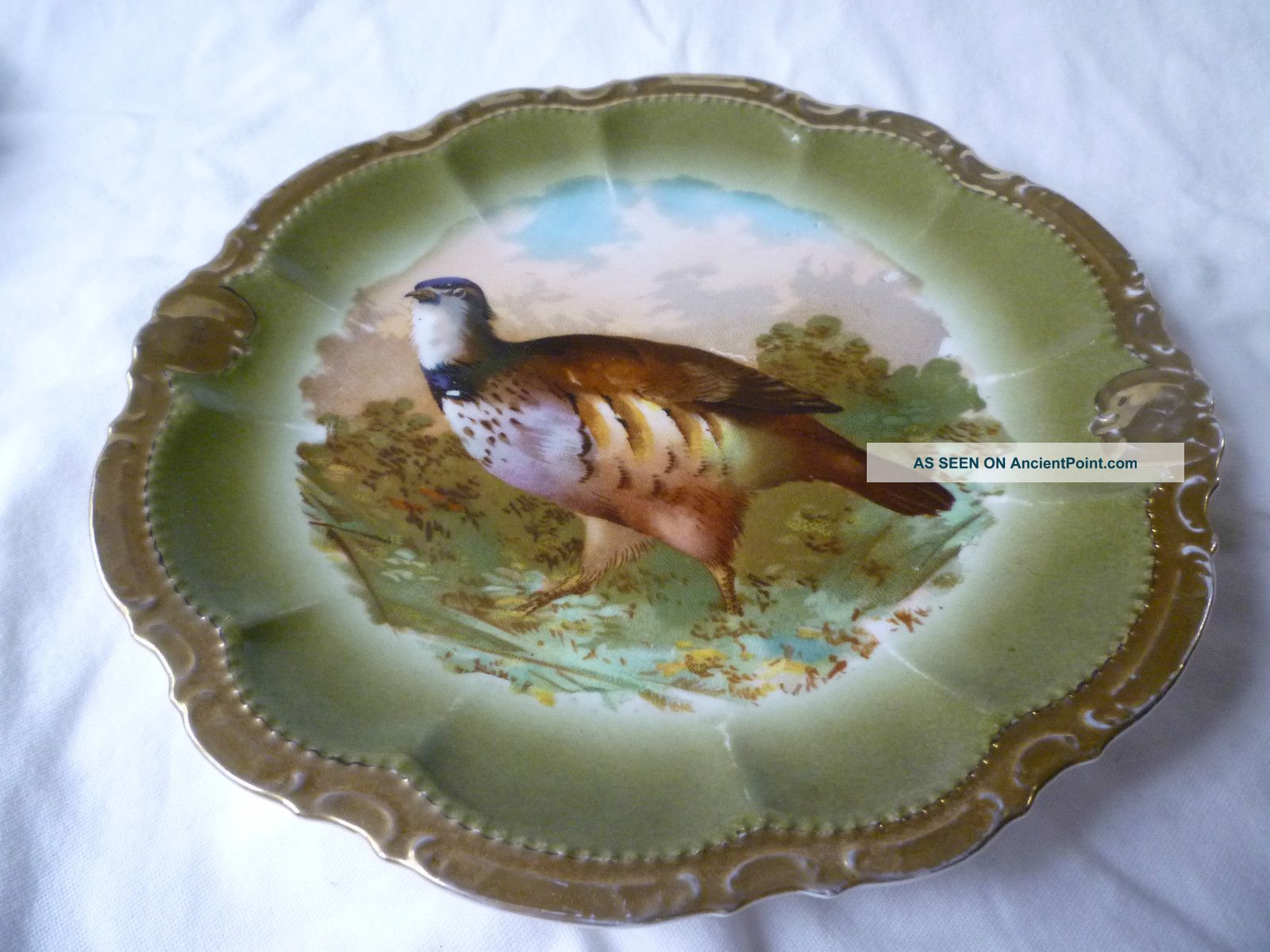 Antique Bavarian Porzellanfabrik Moschendorf Pm Transfer Plate Grouse Bird Plates & Chargers photo