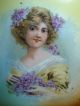 Vintage Open Handled Victorian Portrait Plate,  Raised Floral Edge,  Ex Cond Other photo 1