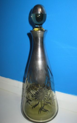 Antique Silver Overlay Glass Bar Liquor/wine Decanter Venice Gondola/flower photo