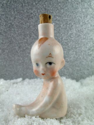 Antique German Googly Eyed Doll Porcelain Kewpie Flacon Pefume Bottle photo