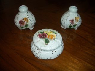 Capodimonte Porcelain Candle Holders And Trinket Box photo