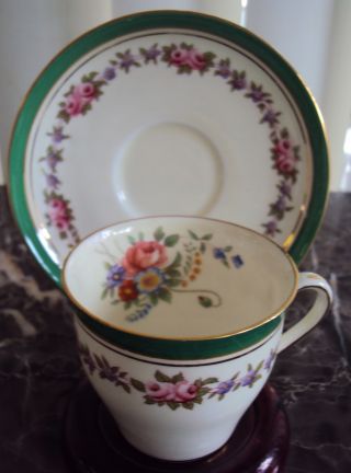Vintage Aynsley Demitasse Cup And Saucer B4712 Green With Floral Band photo