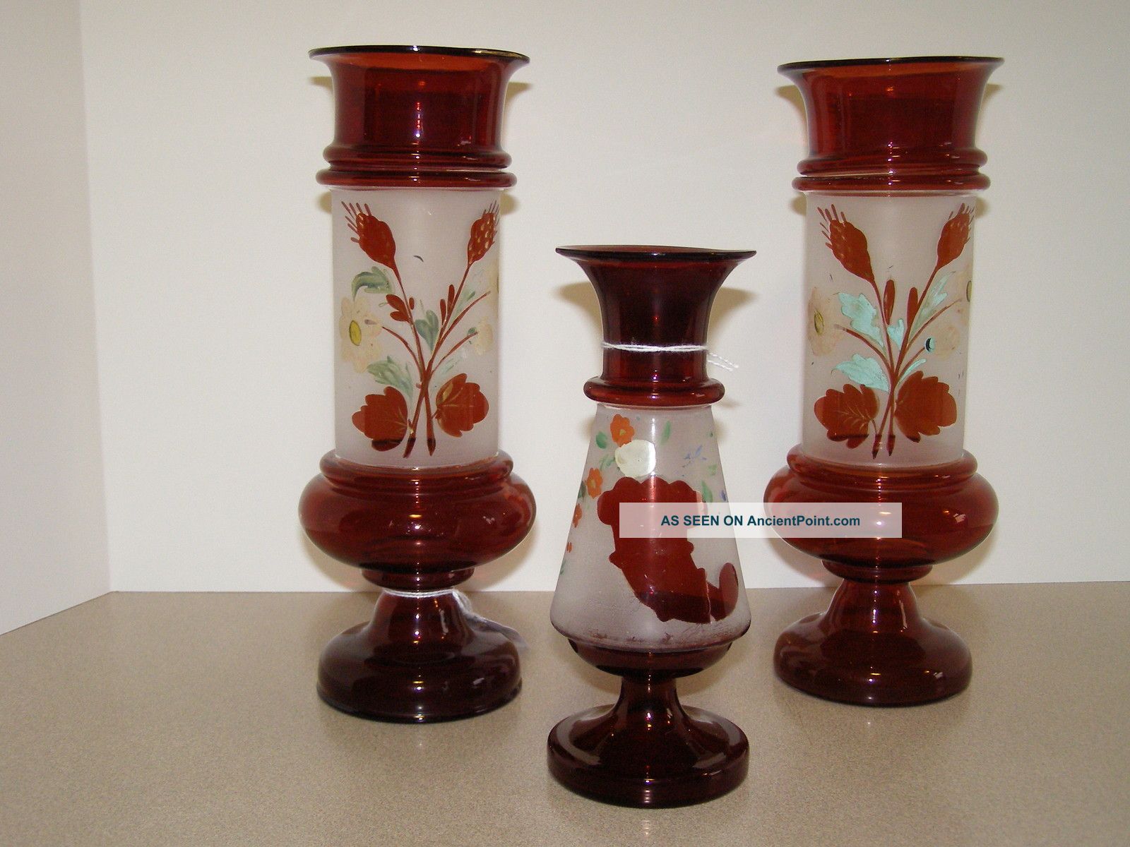 Three Vases - Small One Marked Bristol Glass Vases photo