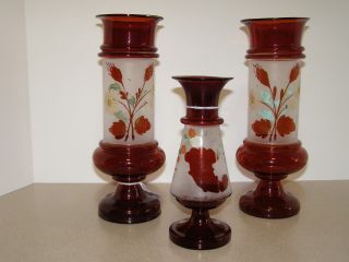 Three Vases - Small One Marked Bristol Glass photo