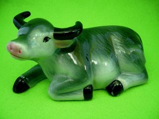 Traditional Chinese Painting Style Porcelain Bull Cow Figurine Statuette photo