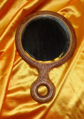 Antique Flemish (pyro) Hand Vanity Beveled Mirror photo