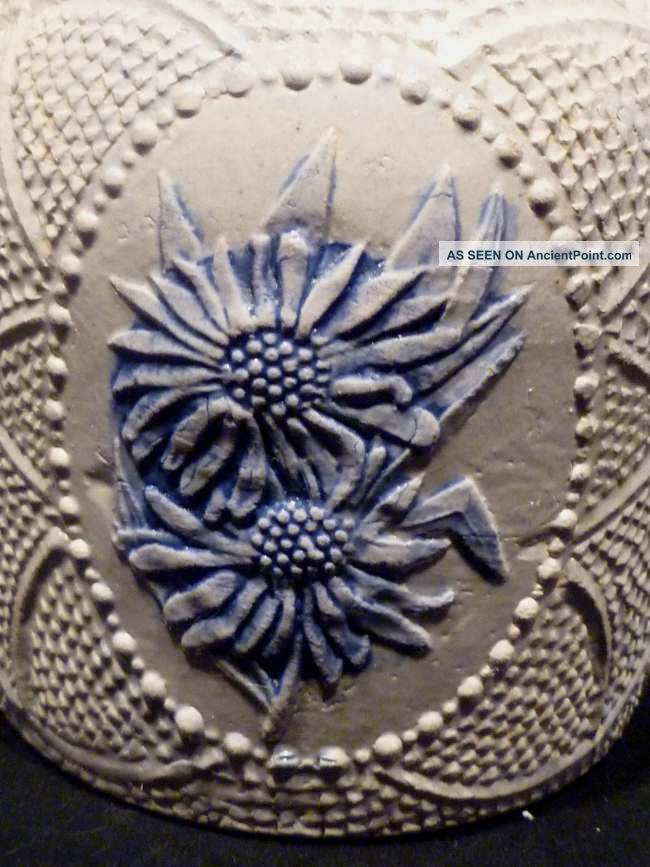 Cobalt & Gray Stoneware Crock With Raised Flower & Dot Design Crocks photo