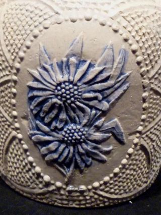 Cobalt & Gray Stoneware Crock With Raised Flower & Dot Design photo