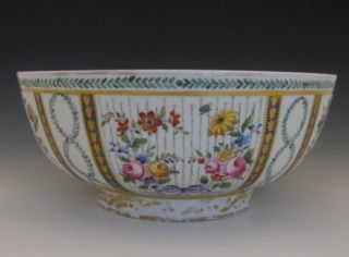 19c French Chinoiserie Old Paris Porcelain Punch Bowl W/ Floral Design Nores photo
