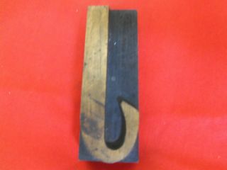 Authentic Antique Wooden Letterpress Type. .  4 Inch. . .  Letter. . .  J. . .  W/ Curved Serf photo