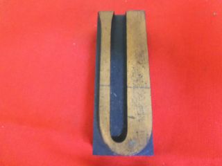 Authentic Antique Wooden Letterpress Type. .  4 Inch. . .  Letter. . .  U. . .  W/ Curved Serf photo
