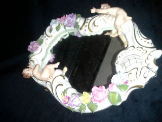 Dresden Cherub Floral Mirror Made In Germany Antique Collectible photo