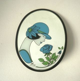 Vintage Mirror 70,  S With Blue Image Of A Woman - Espejo Setentero Con Imagen photo
