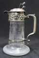 Antique 19thc Hand Blown Etched Glass Silver Plate Pitcher Nr Pitchers photo 11