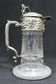 Antique 19thc Hand Blown Etched Glass Silver Plate Pitcher Nr Pitchers photo 1