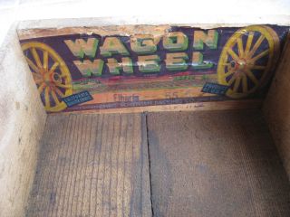 Vintage Fruit Crate Box W/colorful Paper Labl Wagon Wheel California Brand photo