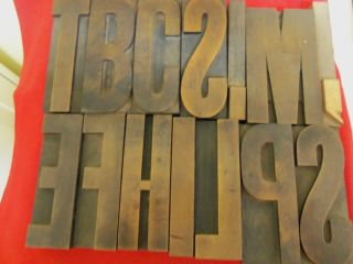 Authentic Antique Wooden Letterpress Type. .  4 Inch. . .  12 Letters & 2 Punc. . photo