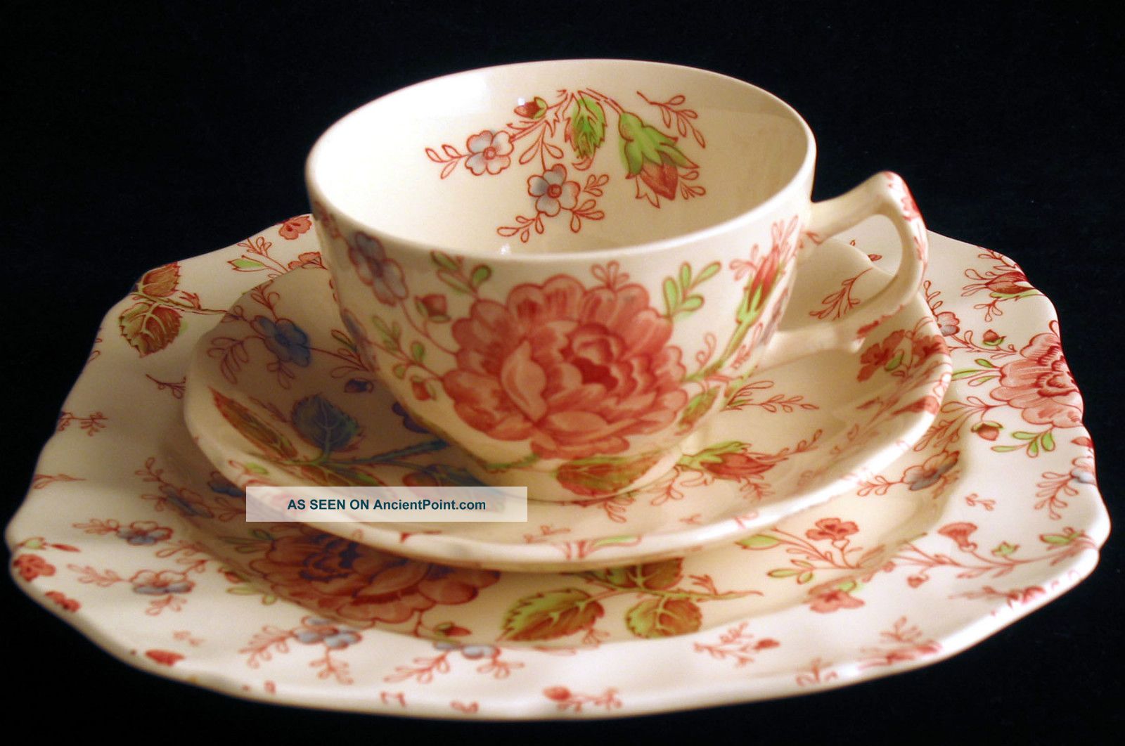 Johnson Bros.  Teacup,  Saucer And Dessert Plate Trio Rose Chintz Pattern Cups & Saucers photo