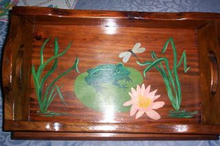 Vintage/antique Wooden Tray - Handpainted/signed W/handles - Vgc photo