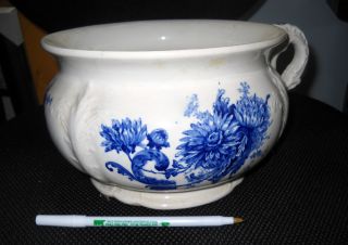 Buffalo Pottery Semi - Vitreous Chamber Pot - Blue Chrysanthemum On White No Chips photo