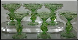 Unusual Set Of 6 Antique Green Swan Venetian Glass Martini Cocktail Stems Nr photo