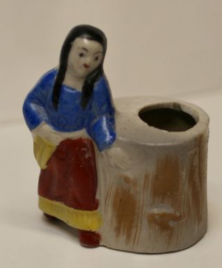 Antique Porcelain Figural Pocket Vase,  Woman By Tree Trunk,  Japan photo