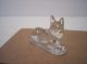 Rare Vintage 1920s Le Smith Miniature Crystal Clear Glass Cat Figurine Bow Figurines photo 2