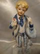 Vintage Antique Blue White Porcelain Victorian Boy Figurine Feminine Red Lips Figurines photo 1