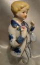 Vintage Antique Blue White Porcelain Victorian Boy Figurine Feminine Red Lips Figurines photo 2