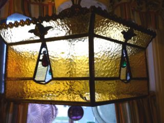 Antique Amber Hanging Stained Glass Lamp Ceiling Light - Angels Amethyst Ball photo