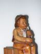 Wood Carved Boy Musician Lucerne,  Switzerland P.  Maeder Carved Figures photo 3