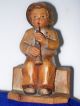 Wood Carved Boy Musician Lucerne,  Switzerland P.  Maeder Carved Figures photo 4