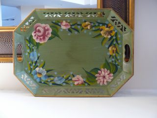 Just Lovely Vintage Hand - Painted Toleware Tray.  Fab Design,  Reticulated Edge photo