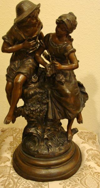 By August Moreau Large French Antique Spelter Metal Sculpture Statue C.  19th photo