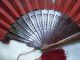 Antique Fan 2 Fans European French Handpainted Silk Leaf Carved Wood Abanico Other photo 6