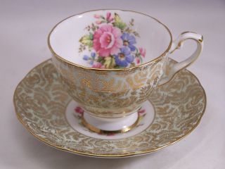 Vtg Bone China Teacup & Saucer With Pink And Blue Flowers By Royal Staffordshire photo