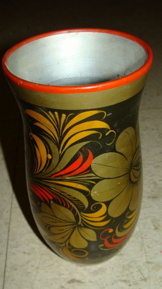 Soviet Russia Era Hand Painted Wood Vase photo