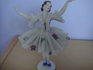 Old Volkstedt Dresden Lace Figurine Of Ballerina photo