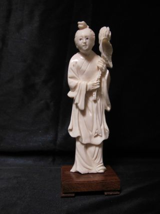 Antique Old Hand Carved Chinese Ox Bone Of A Flower Woman photo
