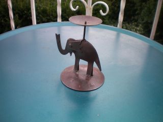 Antique Folk Art Metal Elephant Candle Holder photo