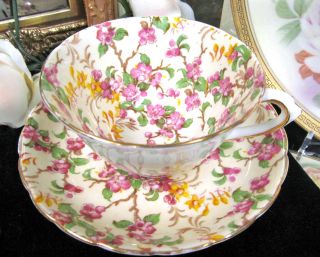 Tuscan Chintz Blossoms Teacup Hand Painted Tea Cup And Saucer photo