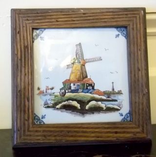 Old Antique Dutch Tile - Framed - Signed Nr photo