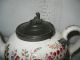 Antique Teapot Pewter Lid Morning Glories 1800 ' S Teapots & Tea Sets photo 4