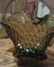 Vintage Greenish Brown Carnival Glass Basket W/glass Handle Other photo 1