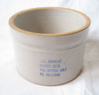 Antique Rex Johncox Dairy Onsted Michigan Advertising Stoneware Butter Crock photo