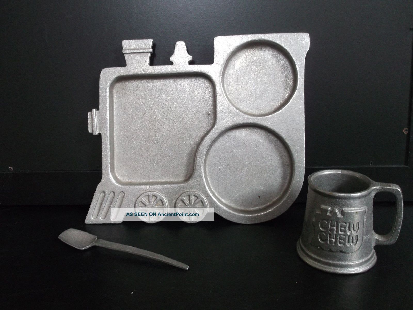Chew Chew Train Plate Cup York Metalcrafters Pewter Children ' S Plate Metalware photo
