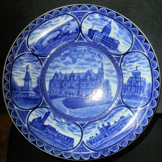 Antique St.  Louis Scenes,  Flow Blue Rowland & Marsellus Staffordshire Plate photo