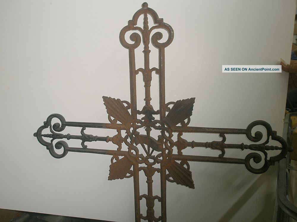 Antique Cast Iron Free Standing Church Cross - 17c Gothic Cross - Nr Metalware photo