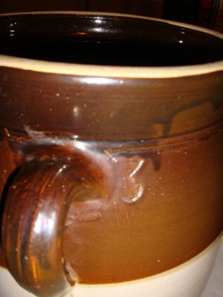 Antique Southern Pottery Glazed Crock 3 Creme And Brown Butter Churn photo